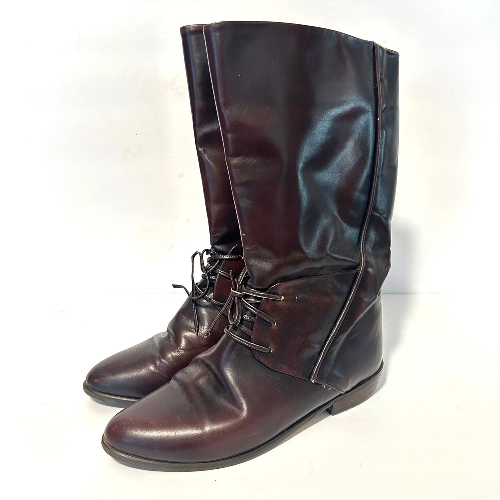 VTG Tall Leather Riding Boots Women 6.5 Brown Lace Up Pointed Italy Steampunk